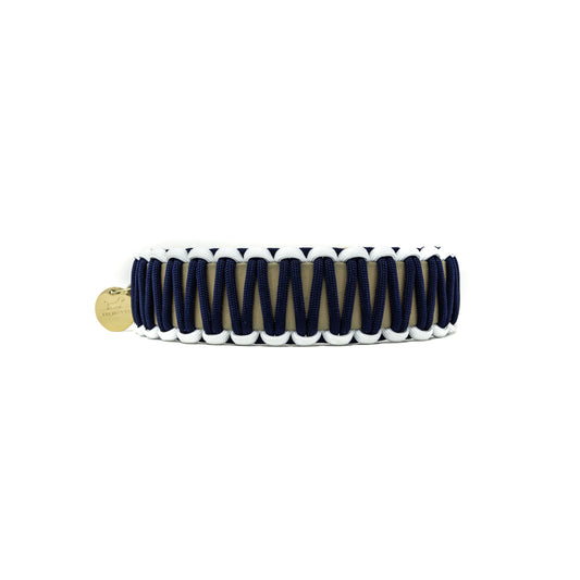 Biothane Paracord Halsband "Beige/Dunkelblau-Weiß"