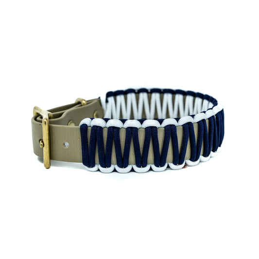 Biothane Paracord Halsband "Beige/Dunkelblau-Weiß"