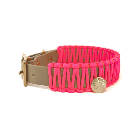 Biothane Paracord Halsband "Beige/Neonpink"