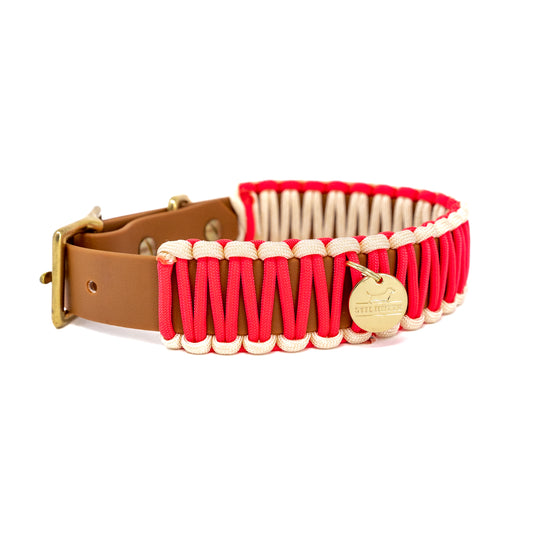 Biothane Paracord Halsband "Cognac/Lachspink-Creme"