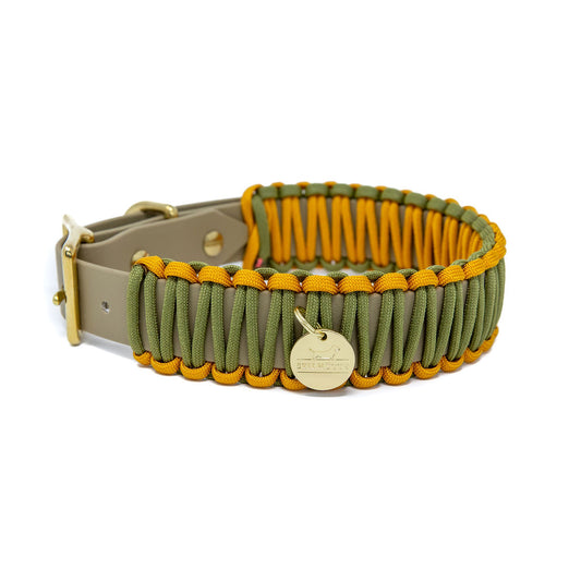 Biothane Paracord Halsband "Beige/Oliv-Senfgelb"