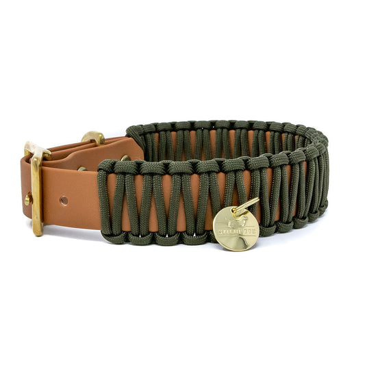 Biothane Paracord Halsband "Cognac/Dunkeloliv"