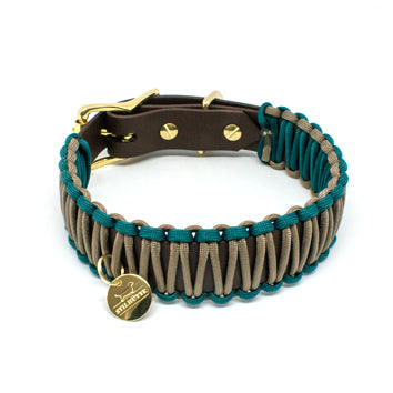 Biothane Paracord Halsband "Dunkelbraun/Tan-Petrol"