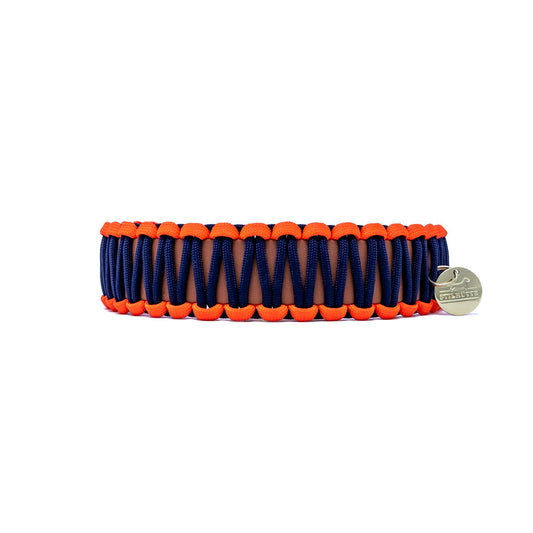 Biothane Paracord Halsband "Cognac/Dunkelblau-Neonorange"