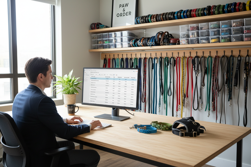 Ein bild wo wir den Eingang der Bestellung am pc für Hundehalsbänder und leinen prüfen und ob wir was auf lager haben